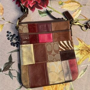 Coach Patchwork Crossbody Bag - Red, Brown, Gold